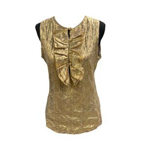 Tory Burch Gold Ruffled Blouse Sleeveless Size 6